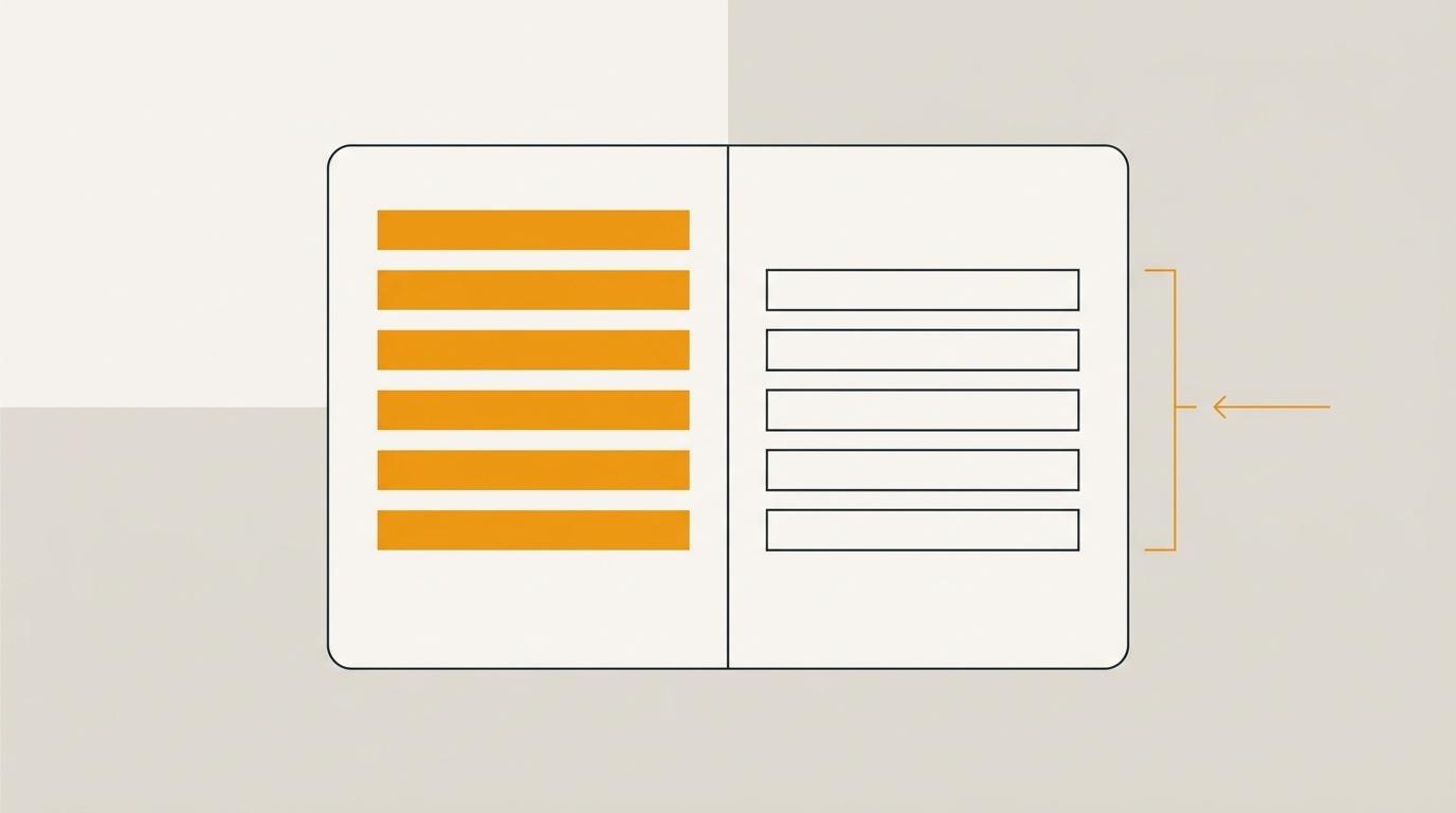 Editorial illustration of a customer profile form, filled amber rows on the left and empty outlined rows on the right marked by a bracket