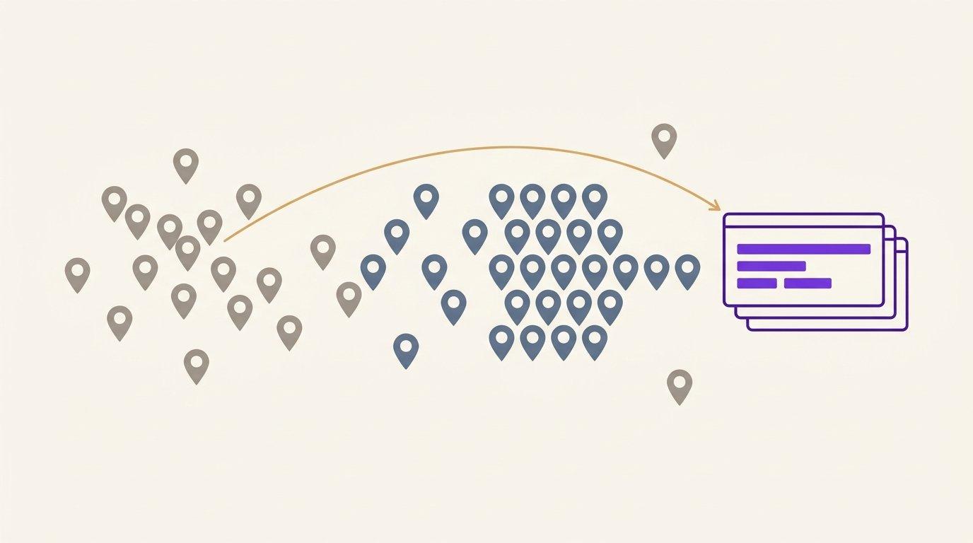 Editorial illustration of anonymous site sessions resolving into identified account records