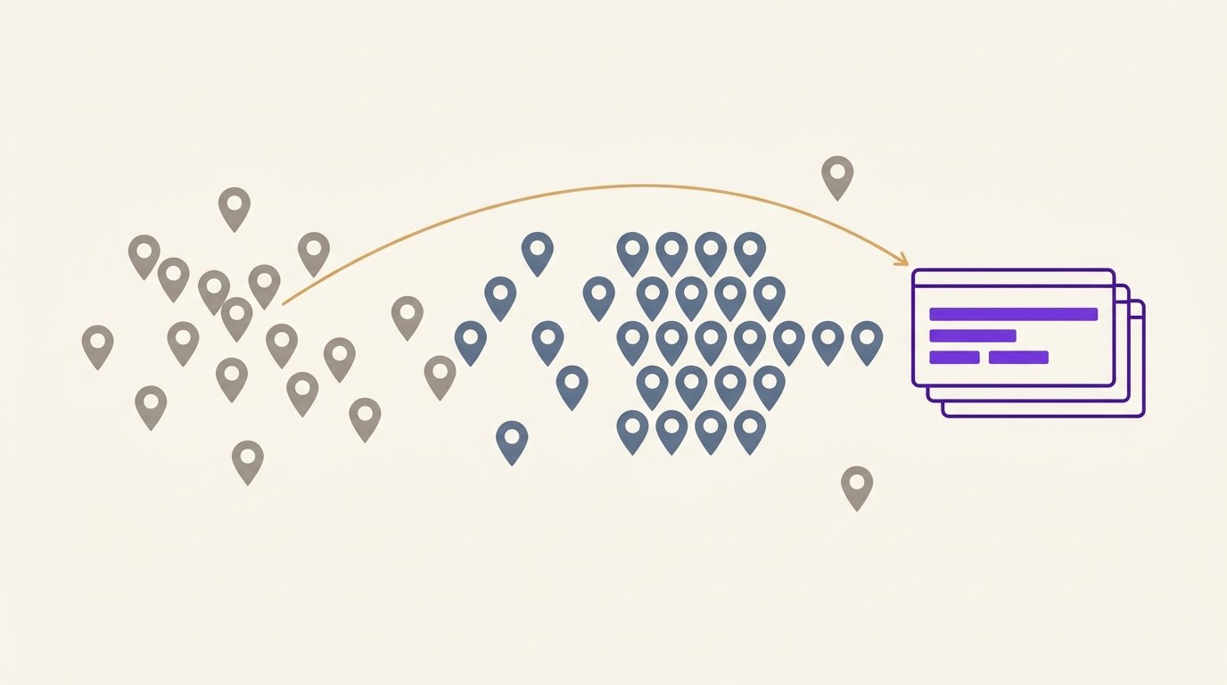 Editorial illustration of anonymous site sessions resolving into identified account records